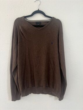 Volcom Men's Brown V-Neck Knit Sweater with Navy Logo